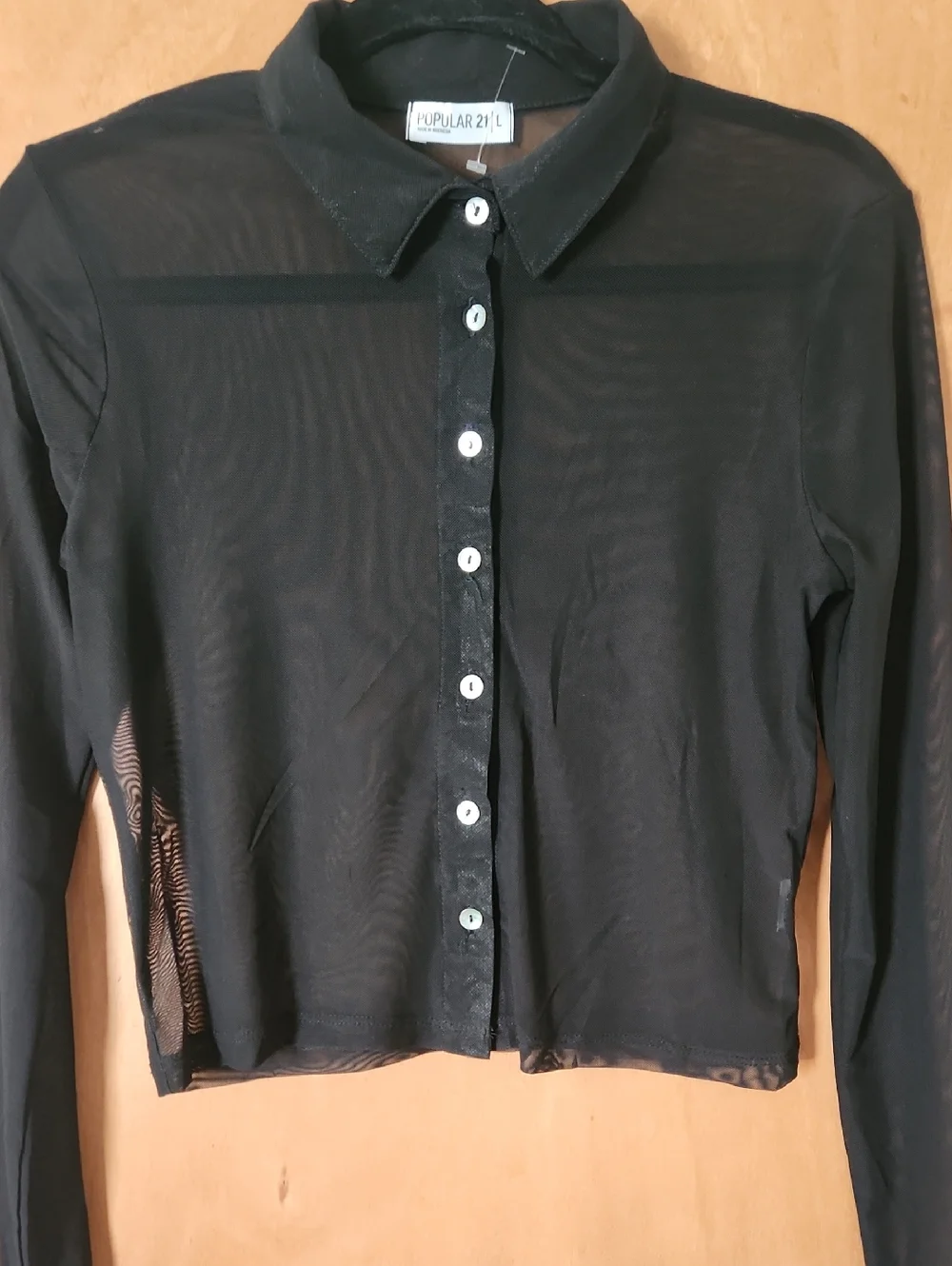 Popular 21 Black Sheer Button-Down Shirt Size Large - Picture 1 of 4